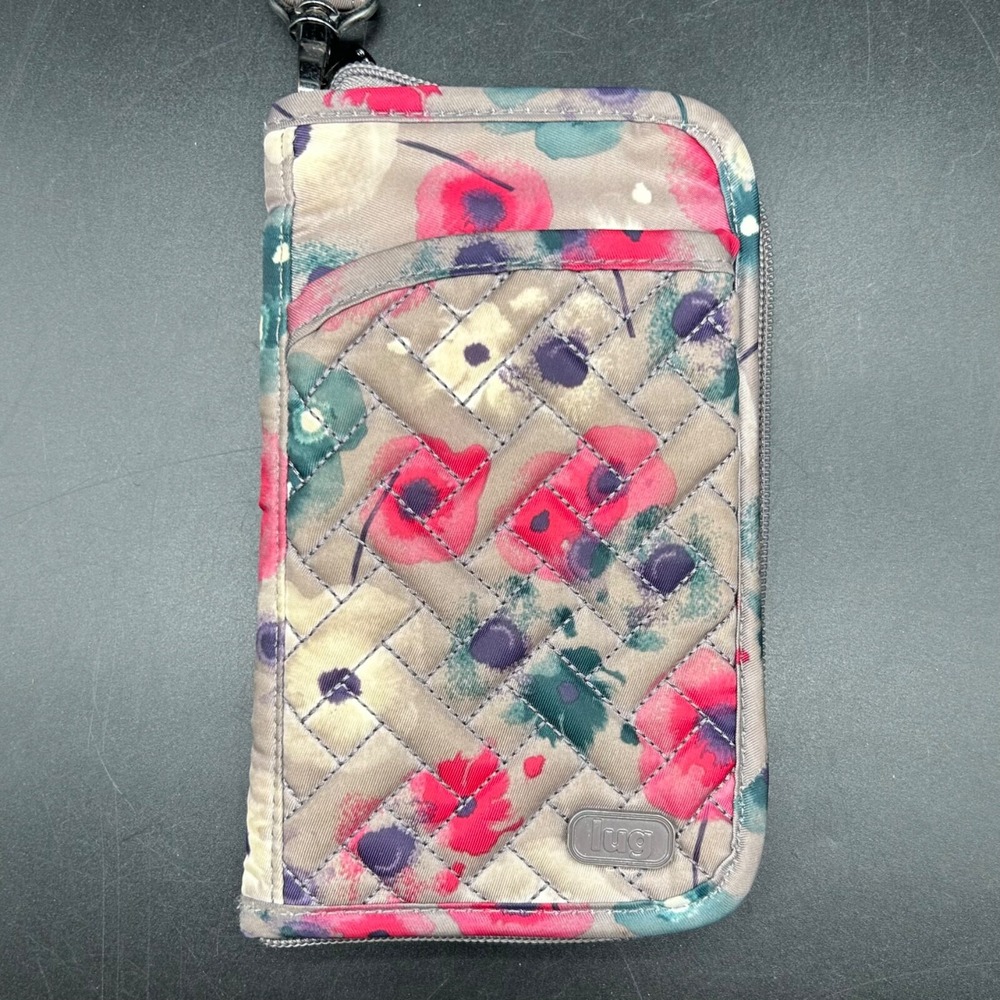 Lug Tandem Zip Around‎ RFID Travel Wallet Passport Organizer Wristlet Flower
